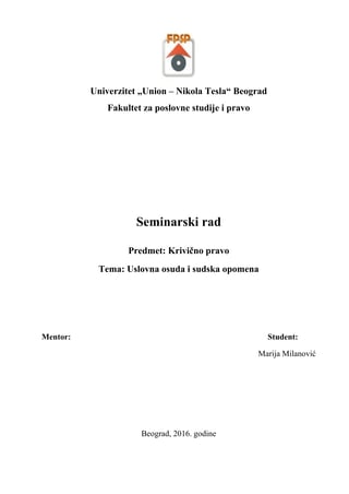 Uslovna osuda i sudska opomena