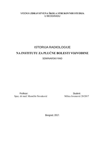 Istorija radiologije na Institutu za plućne bolesti Vojvodine