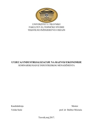 Uticaj industrijalizacije na razvoj ekonomije
