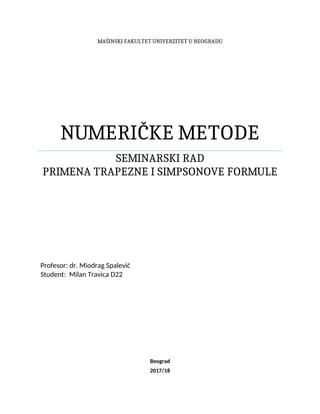 Primena trapezne i Simpsonove formule