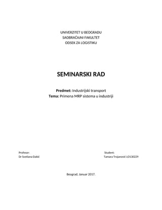 Primena MRP sistema u industriji