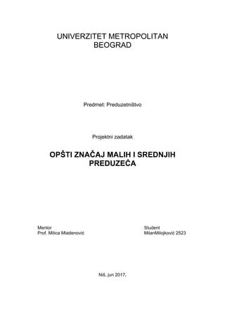 Opšti značaj malih i srednjih preduzeća