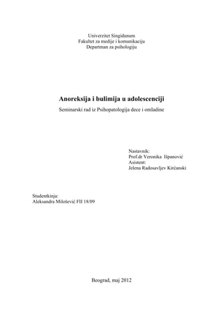 Anoreksija i bulimija kod adolescenata