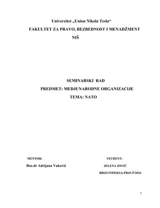 Nato: nastanak, funkcije i bezbednosna politika