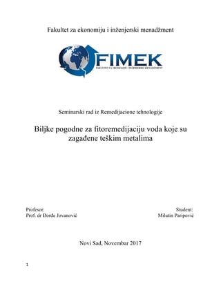 Biljke pogodne za fitoremedijaciju voda koje su zagađene teškim metalima