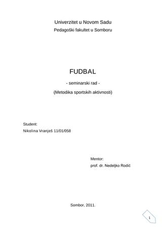 Metodika sportskih aktivnosti – Fudbal