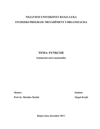 Funkcije i ispitivanje funkcije