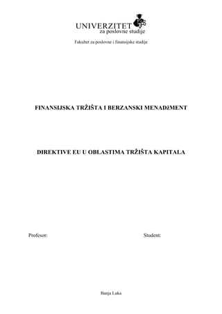 Direktive EU u oblastima tržišta kapitala