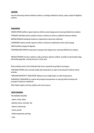 Senzori: parametri i klasifikacija