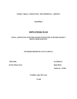 Grupacija Svetske banke-insitucije Svetske banke u BIH