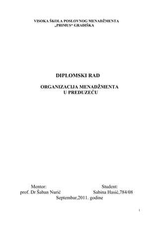 Organizacija menadžmenta u preduzeću