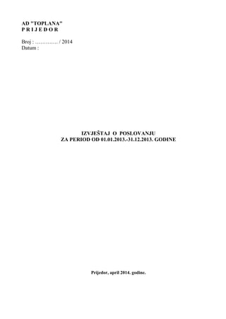 Bilans stanja firme “Toplana a.d”