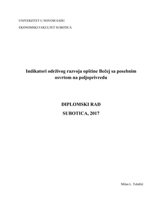 Indikatori održivog razvoja Opštine Bečej sa posebnim osvrtom na poljoprivredu