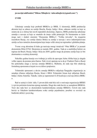 Fiskalne karakteristike zemalja BRIKS-a