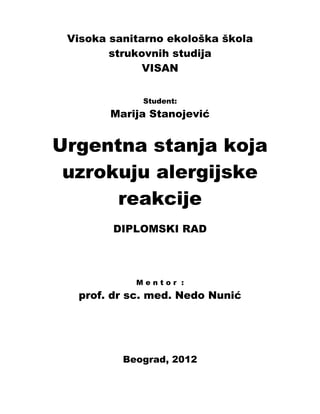 Urgentna stanja koja uzrokuju alergijske reakcije