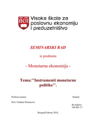 Instrumenti monetarne politike