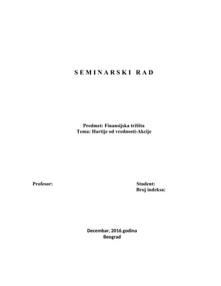 Hartije od vrednosti: akcije