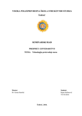 Tehnologija proizvodnje mesa