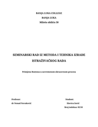 Primjena Bontona u savremenom obrazovnom procesu