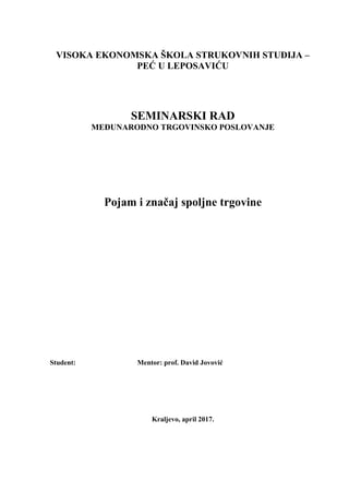 Pojam i značaj spoljne trgovine