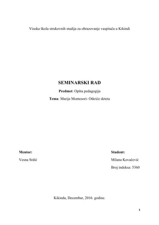 Marija Montesori-otkriće deteta