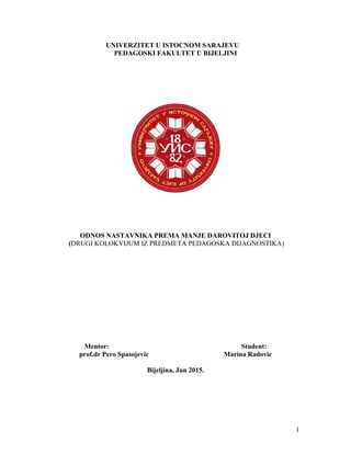 Odnos nastavnika prema manje darovitoj deci