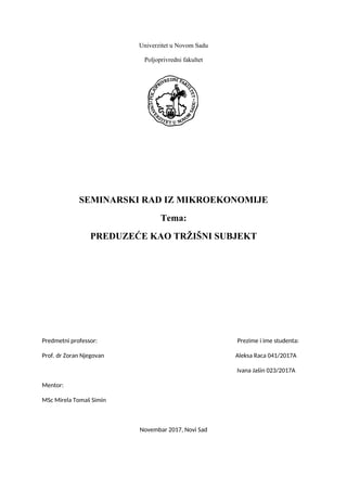 Preduzeće kao tržišni subjekat