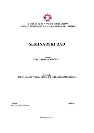 Razumevanje posla i uloga industrijskog menadžera