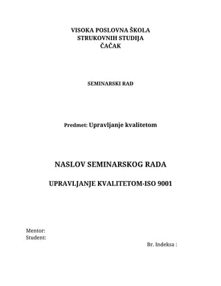 Upravljanje kvalitetom – ISO 9001