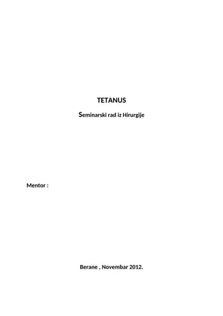 Tetanus: seminarski rad iz hirurgije