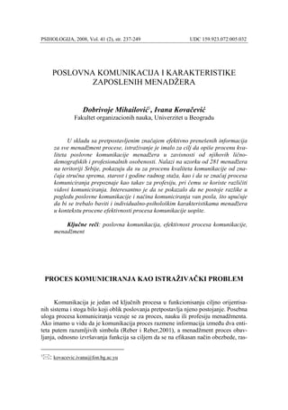 Karakteristike zaposlenih menadžera