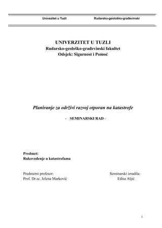 Planiranje za održivi razvoj otporan na katastrofe