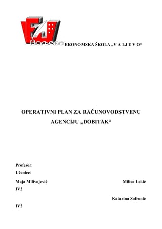 Operativni plan za računovodstvenu agenciju „Dobitak“