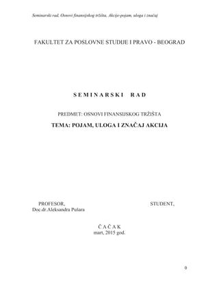 Pojam uloga i značaj akcija