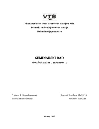 Ponašanje robe u transport