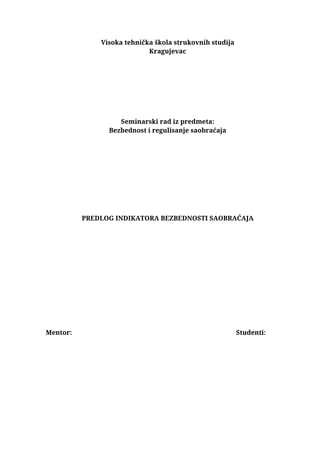 Predlog indikatora bezbednosti saobraćaja