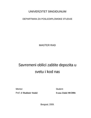 Savremeni oblici zaštite depozita u svetu i kod nas