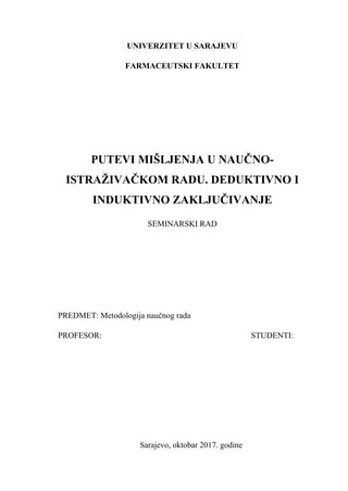 Putevi mišljenja u naučno-istraživačkom radu-deduktivno i induktivno zaključivanje