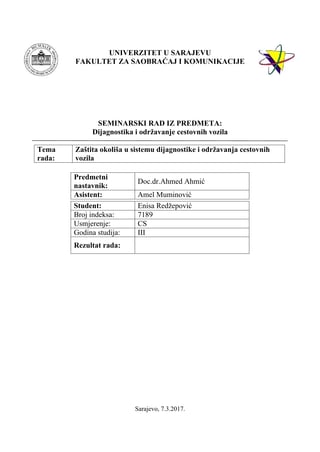 Zaštita okoliša u sistemu dijagnostike i održavanja cestovnih vozila