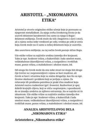 Aristotel – “Nikomahova etika”