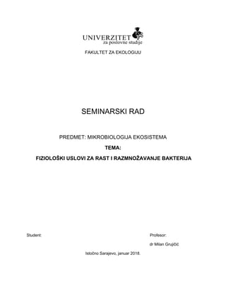 Fiziološki uslovi za rast i razvoj bakterija