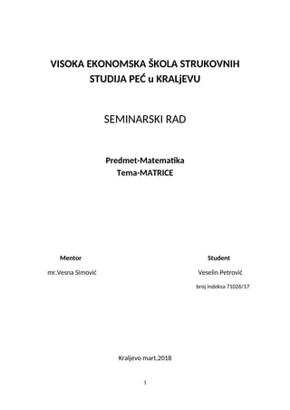 Matrice i matrične jednačine