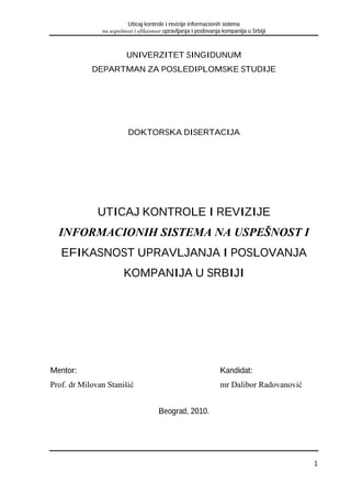 Uticaj kontrole i revizije informacionih sistema na uspešnost i efikasnost upravljanja i poslovanja kompanija