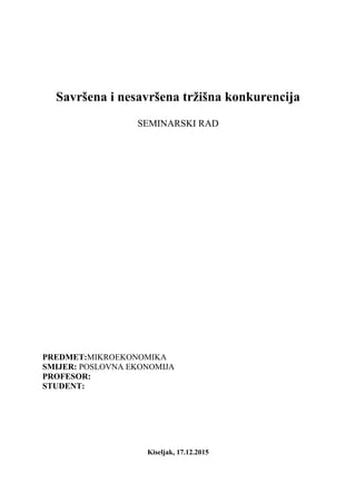 Savršena i nesavršena tržišna konkurencija