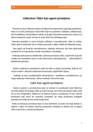 Liderstvo i lider kao agent promena