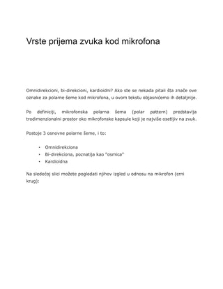 Vrste prijema zvuka kod mikrofona