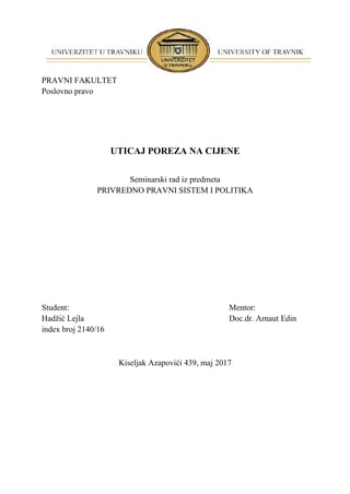 Uticaj poreza na cene