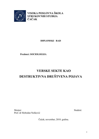 Verske sekte kao destruktivna društvena pojava