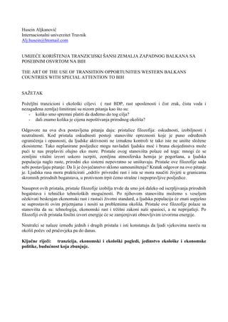 Umeće korišćenja tranzicijskih šansi zemalja Zapadnog Balkana sa posebnim osvrtom na BIH