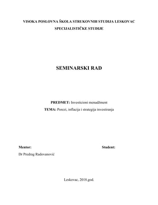 Porezi, inflacija i strategija investiranja